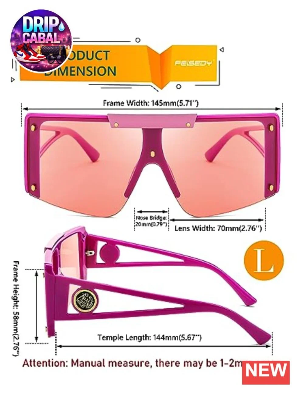 Oversized Square Shield Sunglasses UV400 Protection